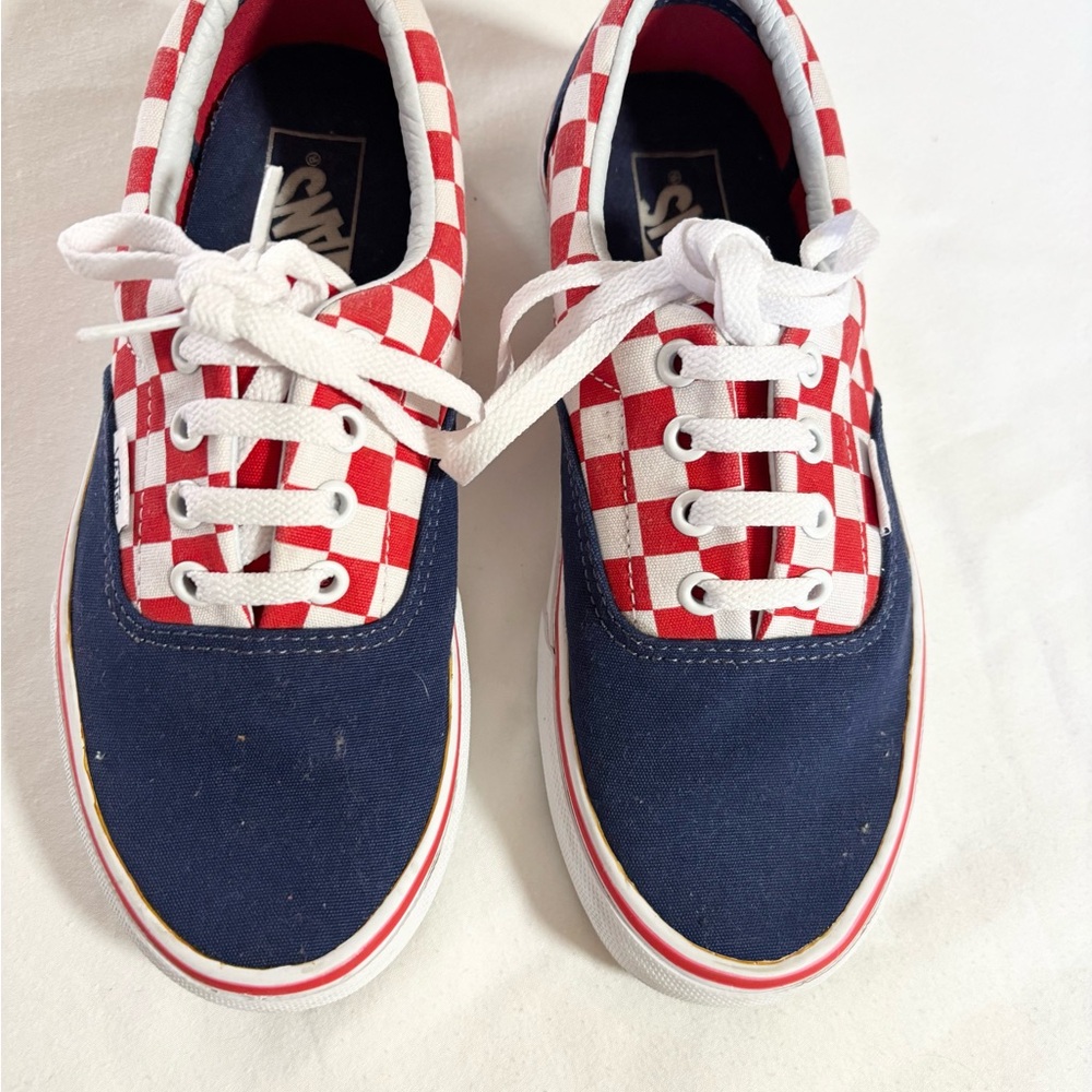 Vans Red and Navy Checkered Sneakers size 6 - Picture 4 of 5